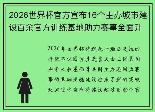 2026世界杯官方宣布16个主办城市建设百余官方训练基地助力赛事全面升级 ⚽ 2026世界杯官方宣布16个主办城市建设百余官方训练基地助力赛事全面升级 ⚽